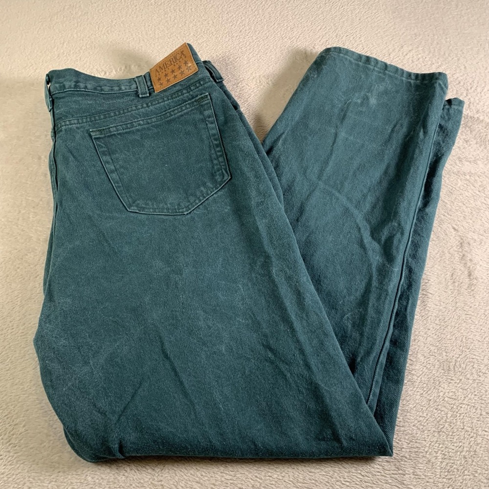 Vintage Perry Ellis America‎ Jeans Mens 42x33 (Tag 42x32) Green Straight 90s